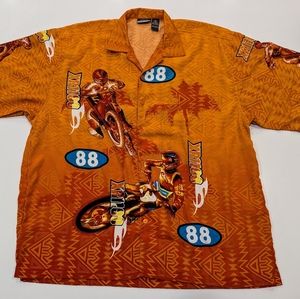 Y2K J/E/T Motocross Orange Button Shirt Size 2XL